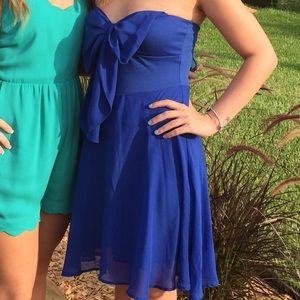 Strapless Blue Dress with bow tie on front